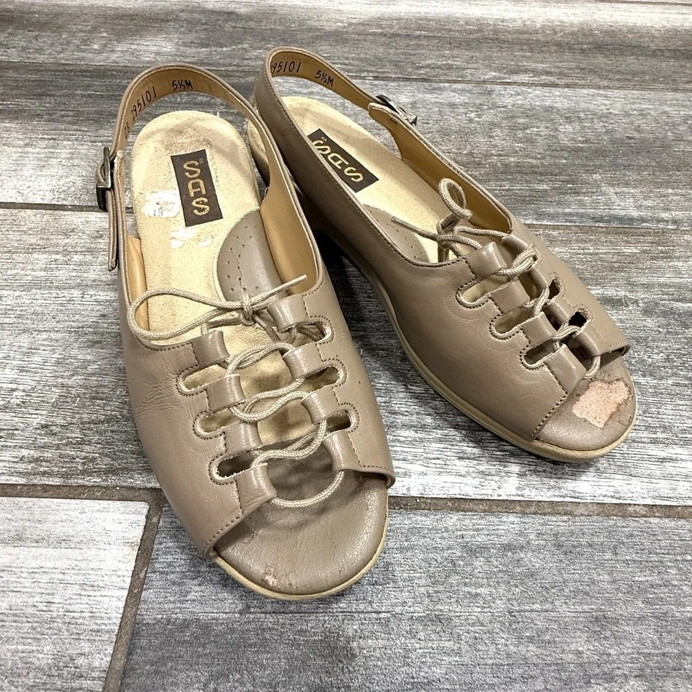 Vintage SAS Mocha Ghillie Shoes 1990's Women's 5.5 M‎ Open Walking Sandal Shoes